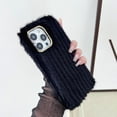 thumbnail image 1 of Compatible with iPhone 15 Pro Plush Case Stripe Pattern Fluffy Fuzzy Furry Warm Plush Phone Case Girly Women Girls Smooth Cozy Winter Soft TPU Warm Hair Fur Shockproof Phone Cover, Black, 1 of 12