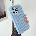 thumbnail image 1 of Compatible with iPhone 15 Pro Plush Case Stripe Pattern Fluffy Fuzzy Furry Warm Plush Phone Case Girly Women Girls Smooth Cozy Winter Soft TPU Warm Hair Fur Shockproof Phone Cover, Blue, 1 of 11