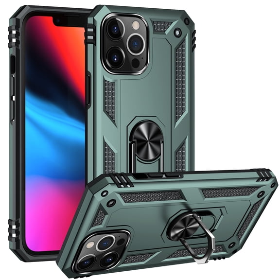 Compatible with iPhone 15 Pro Protective Case,Heavy Duty Shockproof Armor Phone Case with 360° Rotating Metal Ring Holder Kickstand Military Grade Protection Rugged Cover,Darkgreen
