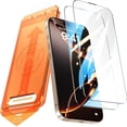 thumbnail image 1 of Compatible with iPhone 15 Pro Screen Protector [6.1 inch] - Easy Installation with Auto Dust Removal, [9H Hardness] [Military-Grade Shatter Resistance] Tempered Glass, Crystal Clear HD Display, 1 of 5