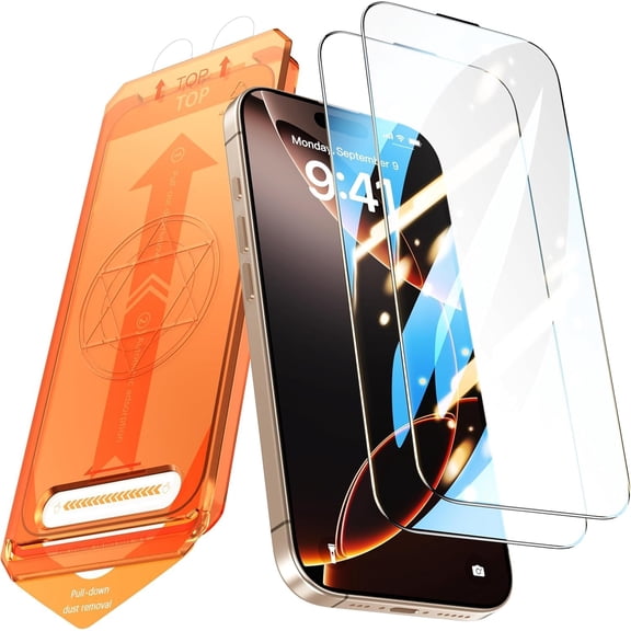 Compatible with iPhone 15 Pro Screen Protector [6.1 inch] - Easy Installation with Auto Dust Removal, [9H Hardness] [Military-Grade Shatter Resistance] Tempered Glass, Crystal Clear HD Display