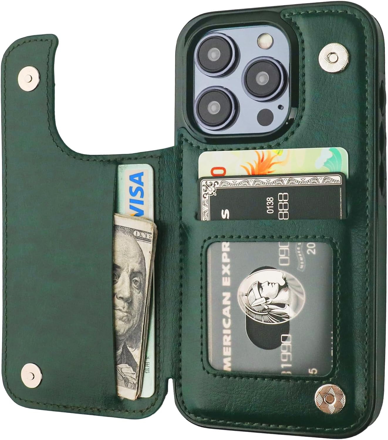 VANAVAGY Compatible For IPhone Air Wallet Case With RFID Blocking Card Holder, [Screen Protector] PU Leather Kickstand Card Slots Magnetic Clasp Shockproof Case For Women Men,Black