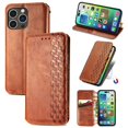 thumbnail image 1 of Compatible for iPhone 15 Pro Wallet Case, Embossed Pattern PU Leather Magnetic Closure Flip Cover with Credit Card Slots Kickstand Soft Silicone Anti-Scratches Shockproof Case, Brown, 1 of 6