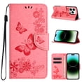 thumbnail image 1 of Compatible With iPhone 15 Pro Wallet Case Full Coverage 360° Protection Dustproof Card Pocket Kickstand Butterfly Pattern Shockproof Magnetic Closure Luxury Folio Phone Cover,Pink, 1 of 8