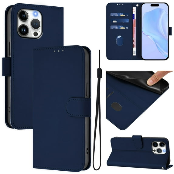Compatible with iPhone 15 Pro Wallet Case with RFID Blocking Credit Card Holder, PU Leather Folio Flip Kickstand Protective Shockproof Anti-fall Phone Case Cover Women Men,Navyblue
