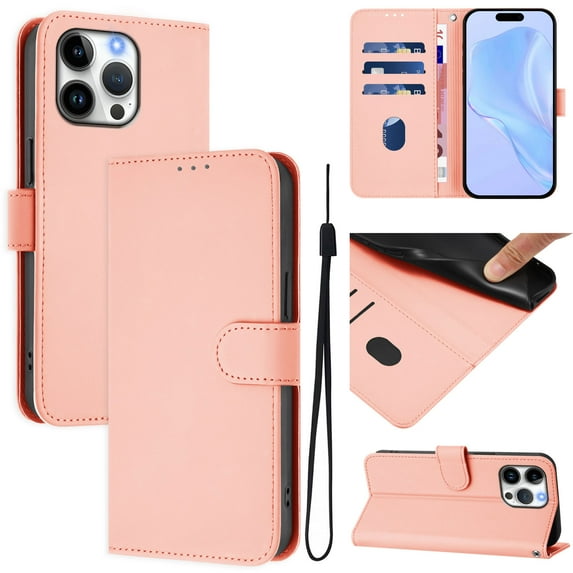 Compatible with iPhone 15 Pro Wallet Case with RFID Blocking Credit Card Holder, PU Leather Folio Flip Kickstand Protective Shockproof Anti-fall Phone Case Cover Women Men,Pink
