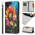 thumbnail image 1 of Compatible with iPhone 15 Pro Wallet Case for Women Girls, Garden Flower Pattern Design PU Leather Flip Cover with Card Holder Kickstand Wrist Strap Protective Phone Case, Sunflower, 1 of 9