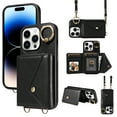 thumbnail image 1 of Compatible with iPhone 15 Pro Wallet Cover, with Crossbody Shoulder Strap and Stand PU Leather Credit Card Holder Cell Accessories Phone Cover for iPhone 15 Pro - Black, 1 of 14