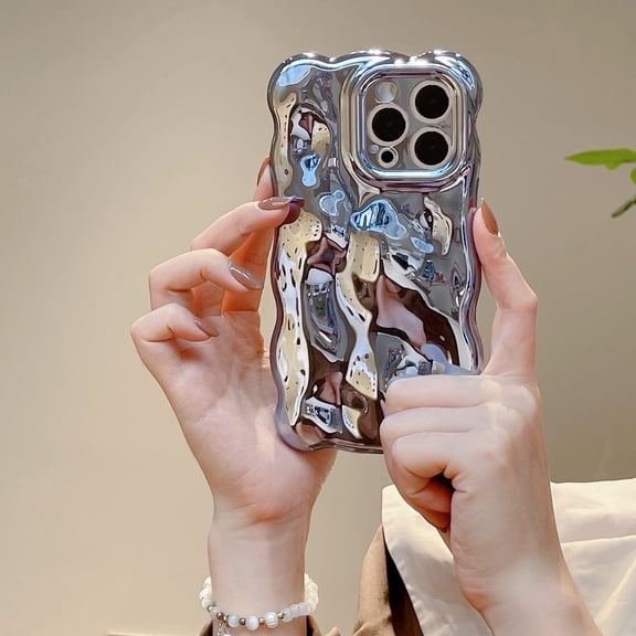 Compatible with iPhone 15 Pro Wavy Phone Case, Cute 3D Wave Bubble Pattern and Stylish Wavy Border Soft TPU Protection Shockproof Phone Case for Women Girls for iPhone 15 Pro, Blue