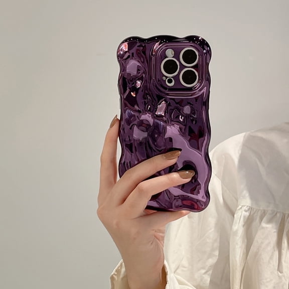 Compatible with iPhone 15 Pro Wavy Phone Case, Cute 3D Wave Bubble Pattern and Stylish Wavy Border Soft TPU Protection Shockproof Phone Case for Women Girls for iPhone 15 Pro, Purple