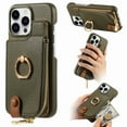 thumbnail image 1 of Compatible for iPhone 15 Pro Zipper Wallet Case with Card Holder, Rotation Ring Kickstand Case, PU Leather Card Slots RFID Blocking Protection Shockproof Phone Cover for iPhone 15 Pro, Armygreen, 1 of 10
