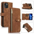 thumbnail image 1 of Compatible with iPhone 15 Wallet Case, 2 in 1 Magnetic Wallet Case with Card Holder, Zipper, PU Leather Flip Cover Case with Detachable Long Shoulder Strap,Card Slots for Men Women, Brown, 1 of 9