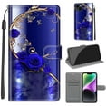thumbnail image 1 of Compatible with iPhone 15 Wallet Case with Card Holder, Flip Pattern Painted PU Leather Kickstand Wrist Strap Shockproof Phone Case for iPhone 15, Blue Rose + Golden Butterfly, 1 of 11