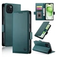 thumbnail image 1 of Compatible with iPhone 15 Wallet Case, Classic PU Leather Flip Folio Case with Card Holders Kickstand [Shockproof TPU Inner Shell] Phone Cover for iPhone 15, Darkgreen, 1 of 7