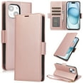 thumbnail image 1 of Compatible with iPhone 15 Wallet Case with Credit Card Holder & Cash Slot, RFID Blocking Durable PU Leather Flip Magnetic Protective Stand Cover Wrist Strap Women Men,Rosegold, 1 of 6