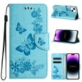 thumbnail image 1 of Compatible With iPhone 15 Wallet Case Full Coverage 360° Protection Dustproof Card Pocket Kickstand Butterfly Pattern Shockproof Magnetic Closure Luxury Folio Phone Cover,Blue, 1 of 8