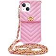 thumbnail image 1 of Compatible with iPhone 15 Wallet Case with Neck Strap Lanyard Credit Card Holder Purse Handbag Girls Silicone Rubber Soft Fashion Unique Protection Shockproof Cover for Women Girls Pink, 1 of 8