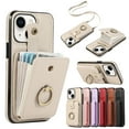 thumbnail image 1 of Compatible with iPhone 15 Wallet Case, PU Leather Case with Card Holder, 360° Rotation Ring Kickstand, Shoulder Strap, Magnetic Snap Protective Case Designed for iPhone 15, Beige, 1 of 8