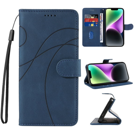 Compatible with iPhone 15 Wallet Case, Protective Vintage Premium PU Leather Flip with Card Holders Kickstand & Wrist Strap Folio Case Cover for Men Women for iPhone 15, Darkblue
