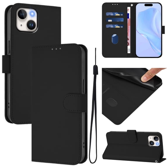 Compatible with iPhone 15 Wallet Case with RFID Blocking Credit Card Holder, PU Leather Folio Flip Kickstand Protective Shockproof Anti-fall Phone Case Cover Women Men,Black