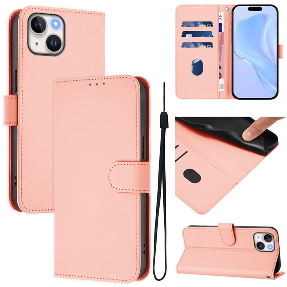 Compatible with iPhone 15 Wallet Case with RFID Blocking Credit Card Holder, PU Leather Folio Flip Kickstand Protective Shockproof Anti-fall Phone Case Cover Women Men,Pink