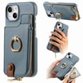 thumbnail image 1 of Compatible for iPhone 15 Wallet Case with RFID Blocking, Zipper PU Leather Purse Case Ring Holder Stand with Card Holder, Shockproof Protection Magnetic Car Mount Phone Cover - Blue, 1 of 10