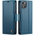 thumbnail image 1 of Compatible with iPhone 15 Wallet Case with RFID Blocking, for iPhone 15 Case Wallet for Women Men Card Holder  Clasp Kickstand Leather Book Folio Case for iPhone 15 Blue, 1 of 12