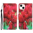 thumbnail image 1 of Compatible with iPhone 15 Wallet Case for Women with Credit Card Holders, Magneitc Cute Patterned Designed Flip PU Leather Kickstand Shockproof Cover for iPhone 15, Tulip, 1 of 7