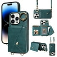 thumbnail image 1 of Compatible with iPhone 15 Wallet Cover, with Crossbody Shoulder Strap and Stand PU Leather Credit Card Holder Cell Accessories Phone Cover for iPhone 15 - Green, 1 of 14