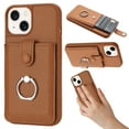 thumbnail image 1 of Compatible with iPhone 15 Wallet Phone Case,360°Rotation Finger Ring Holder Kickstand,with Card Holder,Lychee Pattern PU Leather Durable Shockproof Rugged Phone Case,Brown, 1 of 12