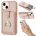 thumbnail image 1 of Compatible with iPhone 15 Wallet Phone Case,360°Rotation Finger Ring Holder Kickstand,with Card Holder,Lychee Pattern PU Leather Durable Shockproof Rugged Phone Case,Rosegold, 1 of 12