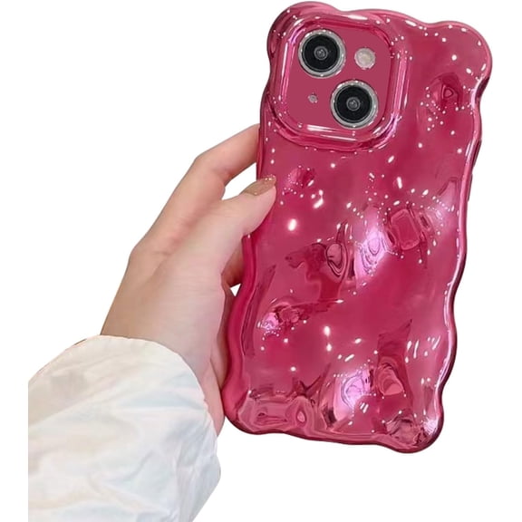 Compatible with iPhone 15 Wavy Phone Case, Cute Coquette 3D Wave Bubble Pattern and Stylish Wavy Border, Soft TPU, Protection Shockproof Phone Case for Women Girls (Rose Red)
