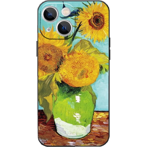 Compatible with iPhone 15,Yellow Floral Sunflowers Van Gogh Art Aesthetic Design Phone Case,TPU Shockproof Waterproof Antishock Phone Protective Cover for iPhone 15