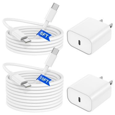 Compatible with iPhone 16 15 Charger Fast Charging, 2Pack 20W USB C Fast Wall Charger Block with 6Ft＆10Ft Cable Compatible for iPhone 16/15/15 Plus/15 Pro/15 Pro Max Case, White