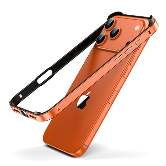 Compatible with iPhone 16 Aluminum Alloy Bumper Frame, Raised Edge Protection, Luxury Shock-Absorbent Heat Dissipation Lightweight Non-Slip, Slim Hard Armor Metal + Silicone, Orange