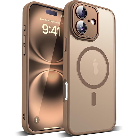 Compatible with iPhone 16 Case with Built-in Camera Lens Protector Translucent Magnetic iPhone 16 Phone Case 6.1" [Compatible with Mag-Safe][Great Grip Feeling], Desert Brown