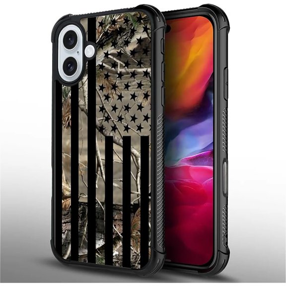 Compatible with iPhone 16 Case, Camouflage Flag Ultimate Protection: Back+Soft Silicone Acrylic TPU Design for Shockproof Fall Prevention Case for iPhone 16