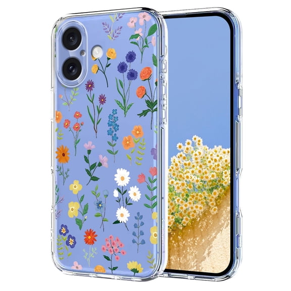 Compatible with iPhone 16 Case Clear with Flower Design, Cute Soft Silicone TPU Floral Aesthetic Women Girls Transparent Protective Shockproof Anti-Scratch Anti-Yellow Phone Cover, B