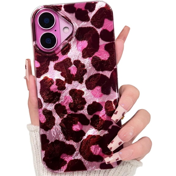 Compatible for iPhone 16 Case Cute Aesthetic Leopard with Laser Design with Bumper Protector for Girls Women Soft TPU+PC Shockproof Protective Girly for iPhone 16 Case-Pink