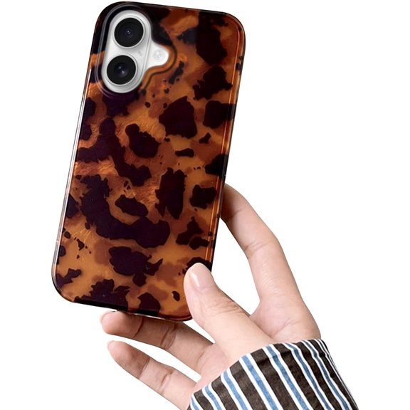 Compatible for iPhone 16 Case with Cute Cheetah Leopard Print Retro Aesthetics Design Soft Slim TPU Shockproof Protective Bumper Glitter Shiny Phone Cover-Amber