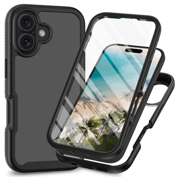 Compatible with iPhone 16 Case, Dustproof Shockproof Case with Built-in Screen Protector, Bumper Frame Heavy Duty Full Body Protective Cover for iPhone 16, Black