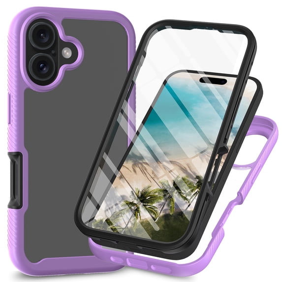 Compatible with iPhone 16 Case, Dustproof Shockproof Case with Built-in Screen Protector, Bumper Frame Heavy Duty Full Body Protective Cover for iPhone 16, Purple