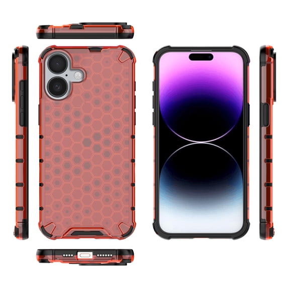 Compatible with iPhone 16 Case, Heavy Duty Protection Military Grade Shockproof Hybrid Rubber Translucent Anti-Scratch Grip Rugged Slim Anti-Yellowing Cover Wireless Charging,Red