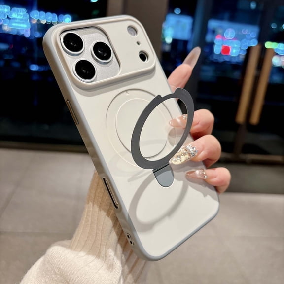 Compatible with iPhone 16 Case with Invisible Magnetic O-Ring Stand Military-Grade Protection Phone Case for iPhone 16 [Compatible with Mag-Safe] [Great Grip Feeling], White