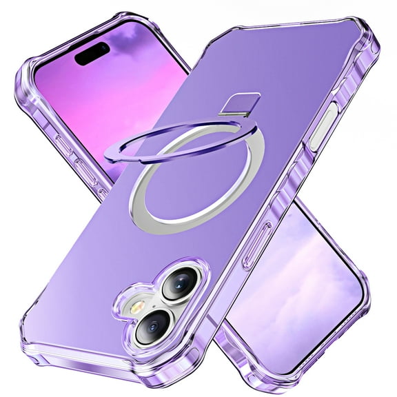 Compatible with iPhone 16 Case with Invisible Magnetic O-Ring Stand Slim Back Cover with Good Grip Curly Wave Edge Phone Case [Compatible with MagSafe][Great Grip Feeling],Purple