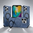 thumbnail image 1 of Compatible for iPhone 16 Case with Invisible Ring Kickstand, Secure Ring Holder Grip, Phone Case Compatible with Mag-Safe, Durable Shockproof Rugged Cover for iPhone 16, Blue, 1 of 6