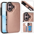 thumbnail image 1 of Compatible with iPhone 16 Case, with PU Leather Credit Card Holder Magnetic Back Stand Cell Accessories Flip Purse Slim Design Phone Cover for iPhone 16 Women Men, Rosegold, 1 of 11