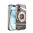 thumbnail image 1 of Compatible with iPhone 16 Case with Rotating Magnetic Ring Stand, [Compatible with MagSafe] [Full Camera Lens Protector] Plating Clear Slim Phone Case for iPhone 16, Rosegold, 1 of 7