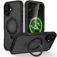 thumbnail image 1 of Compatible for iPhone 16 Case with [Screen Protector Film] Invisible Magnetic Ring Stand Military-Grade Translucent Matte Case for iPhone 16 [Compatible with Mag-Safe], Black, 1 of 6