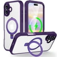 thumbnail image 1 of Compatible for iPhone 16 Case with [Screen Protector Film] Invisible Magnetic Ring Stand Military-Grade Translucent Matte Case for iPhone 16 [Compatible with Mag-Safe], Darkpurple, 1 of 6